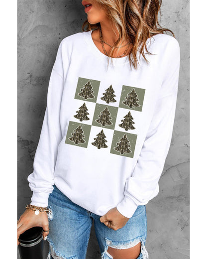 Beige Christmas Tree Checker Print Drop Shoulder Sweatshirt - 2XL