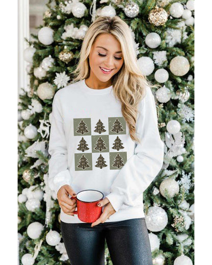 Beige Christmas Tree Checker Print Drop Shoulder Sweatshirt - 2XL