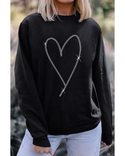 Black Rhinestone Heart Pattern Valentines Fashion Sweatshirt - XL