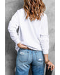 White Sequined mardi gras Graphic Crew Neck Drop Shoulder Sweatshirt - M