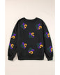 Black Mardi Gras Pattern Crew Neck Pullover Sweatshirt - XL