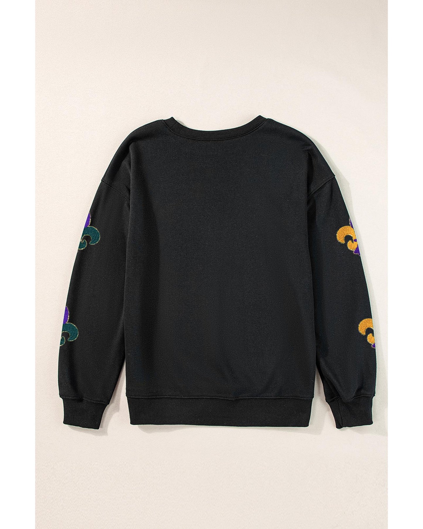 Black Mardi Gras Pattern Crew Neck Pullover Sweatshirt - XL