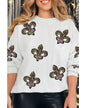 White Sequined Fleur De Lis Drop Shoulder Sweatshirt - 2XL