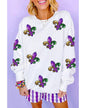 White Fleur De Lis Sequin Patched Graphic Drop Shoulder Sweatshirt - XL