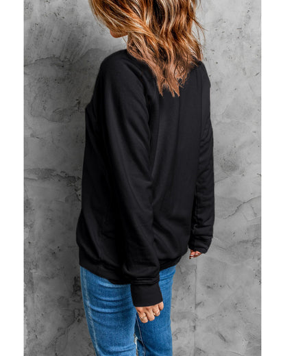 Black Mardi Gras Chenille Patched Graphic Drop Shoulder Sweatshirt - S
