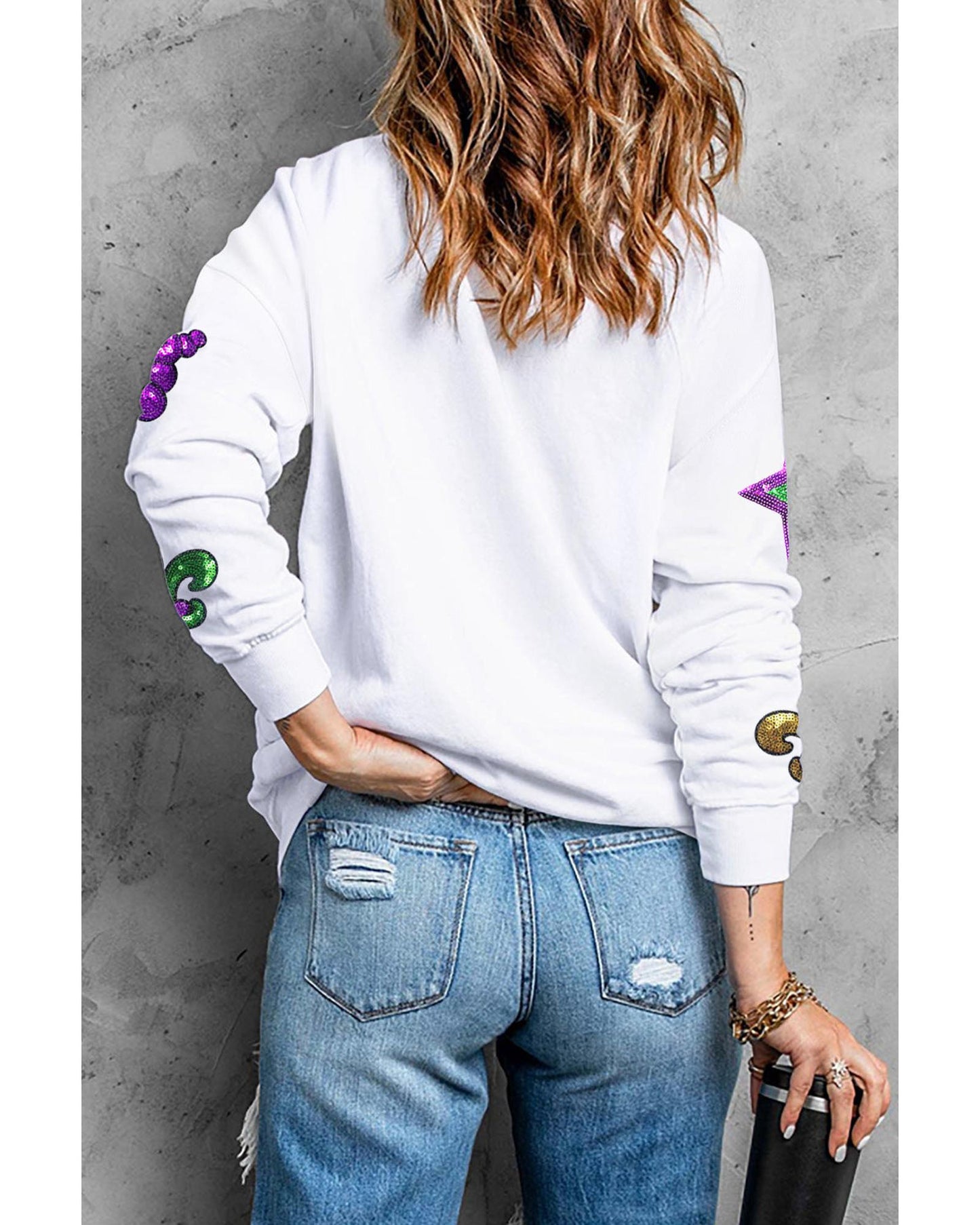 White Sequin Mardi Gras Element Graphic Crewneck Sweatshirt - 2XL