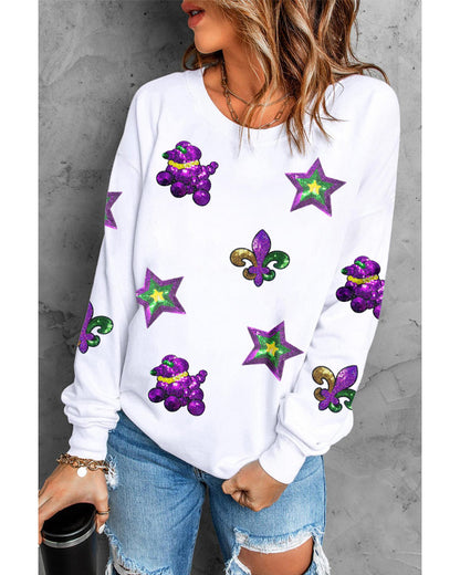White Sequin Mardi Gras Element Graphic Crewneck Sweatshirt - 2XL