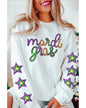 White Sequin mardi gras Graphic Star Sleeve Pullover Sweatshirt - M