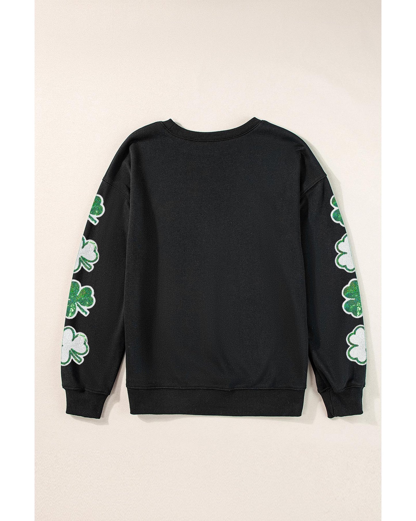 Black Sequin Clover Patched Drop Shoulder Sweatshirt - S