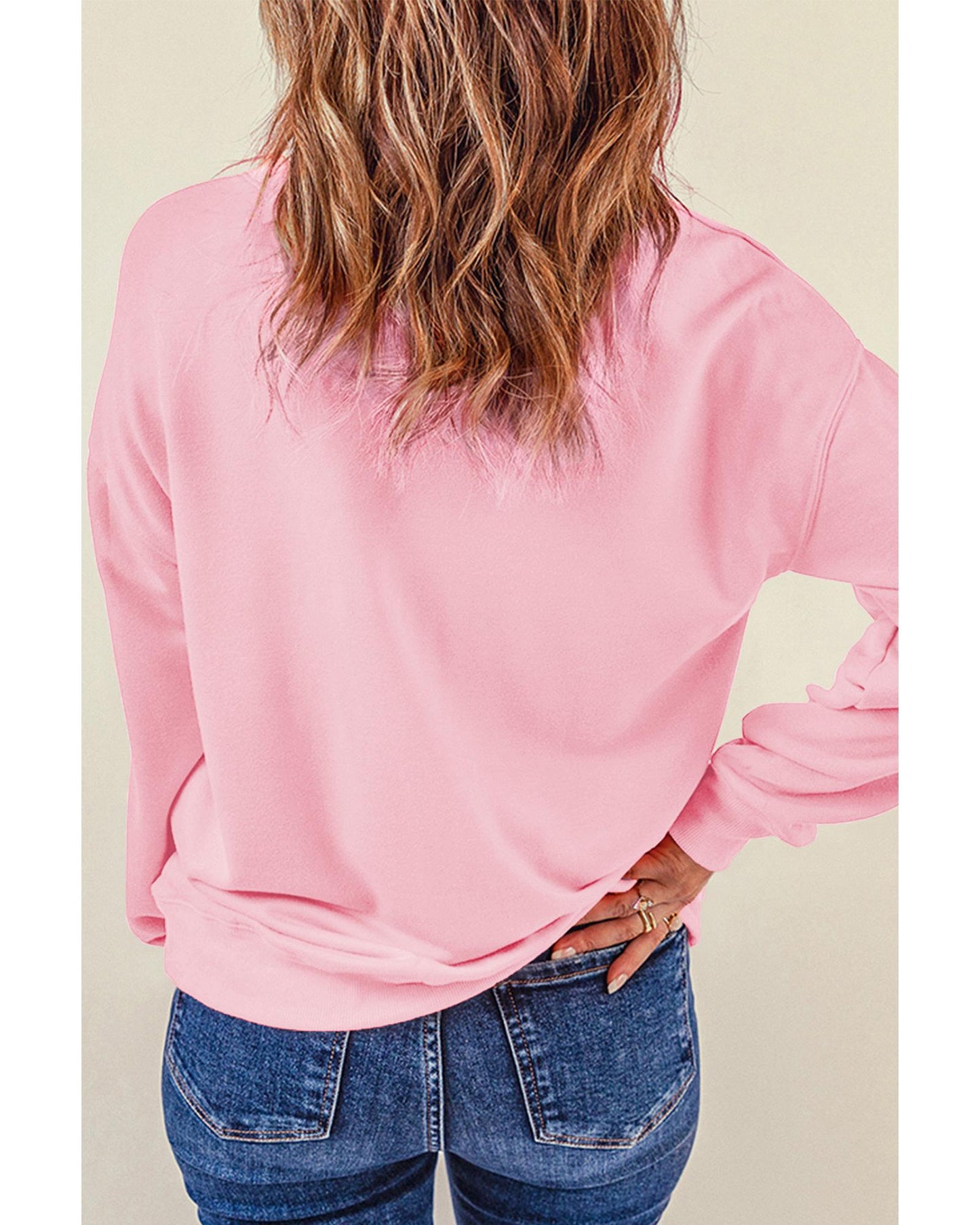 Pink Floral Bunny Printed Crewneck Easter Fashion Sweatshirt - S