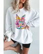 White Floral Rabbit with Glasses Graphic Corded Easter Sweatshirt - L