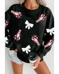 Black Crawfish Bow Sequin Patched Graphic Sweatshirt - S