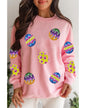 Pink Easter Egg Patched Graphic Drop Shoulder Pullover Sweatshirt - L