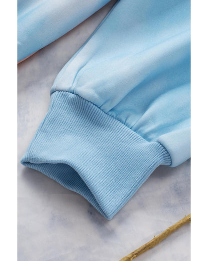 Sky Blue Colorblock Kangaroo Pocket Plus Size Hoodie - 1X