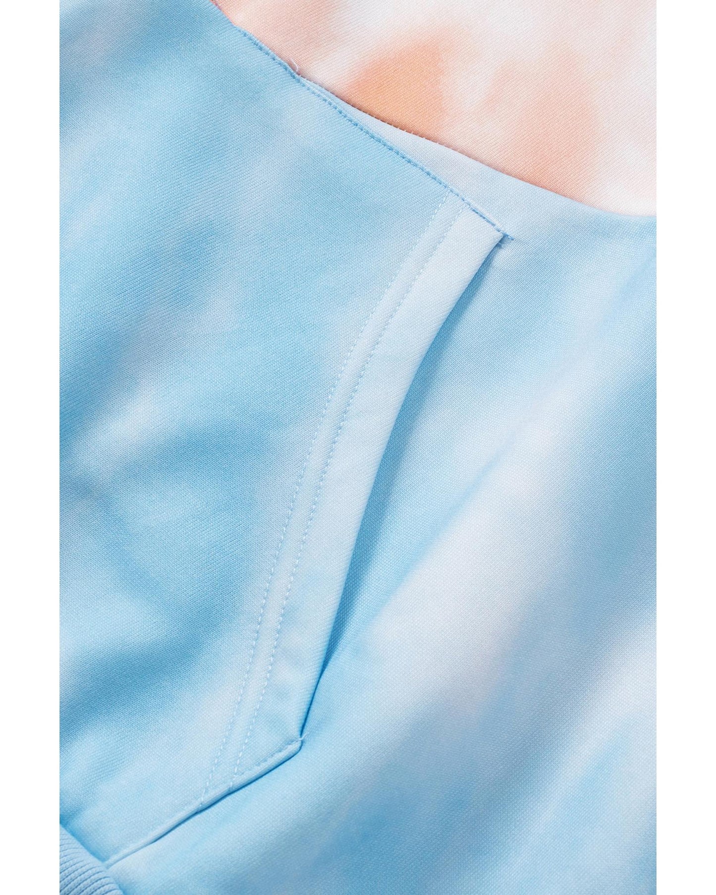 Sky Blue Colorblock Kangaroo Pocket Plus Size Hoodie - 1X