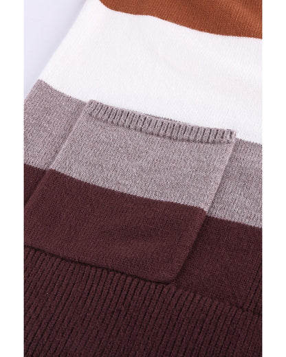 Open Front Colorblock Cardigan with Pockets - S