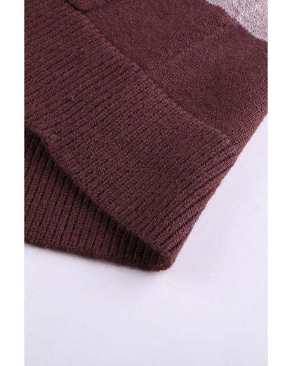 Open Front Colorblock Cardigan with Pockets - S