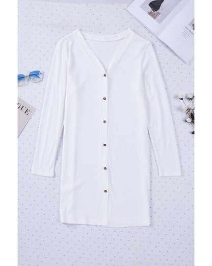 White Solid Color Open-Front Buttons Cardigan - 2XL