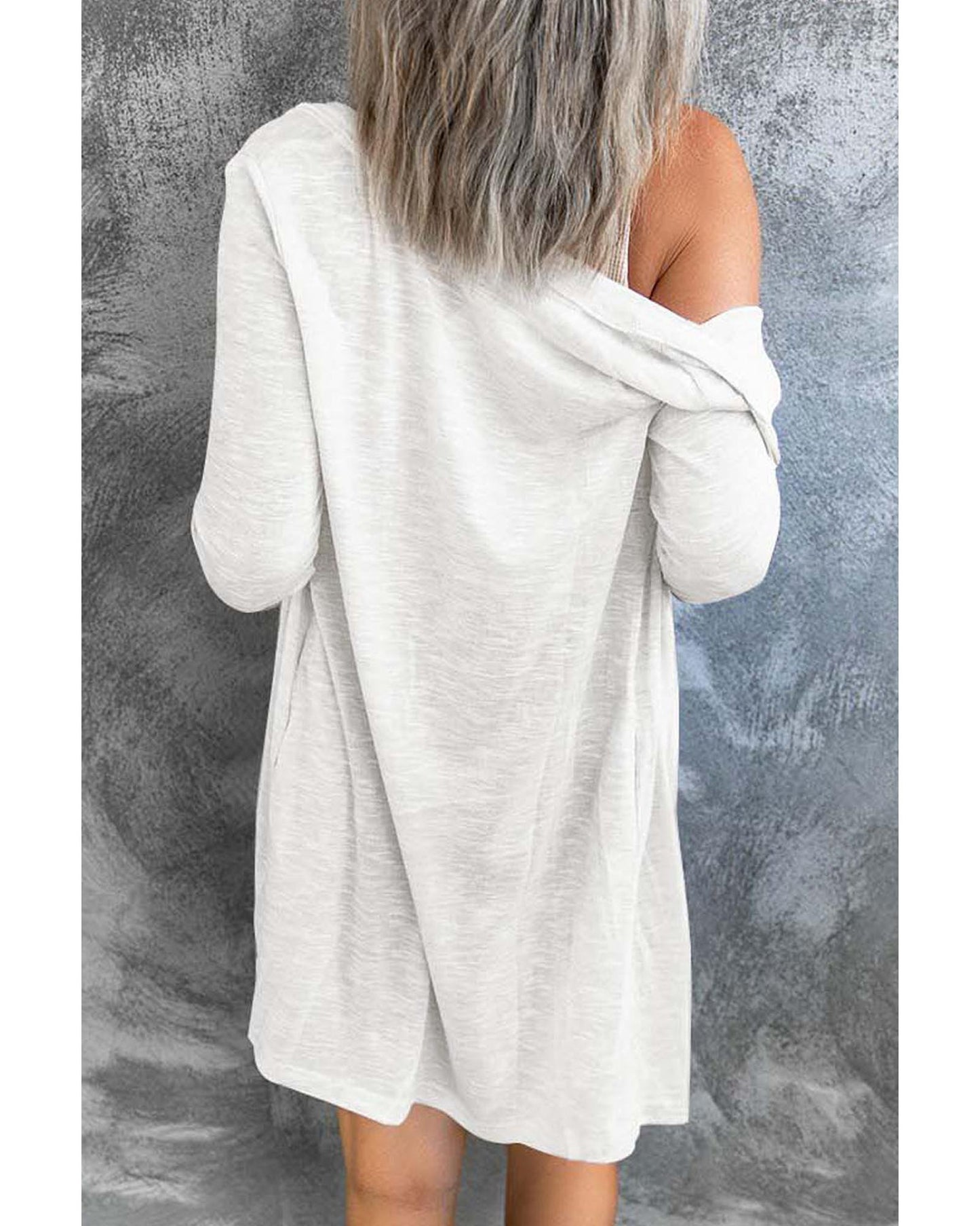 White Solid Color Open-Front Buttons Cardigan - 2XL