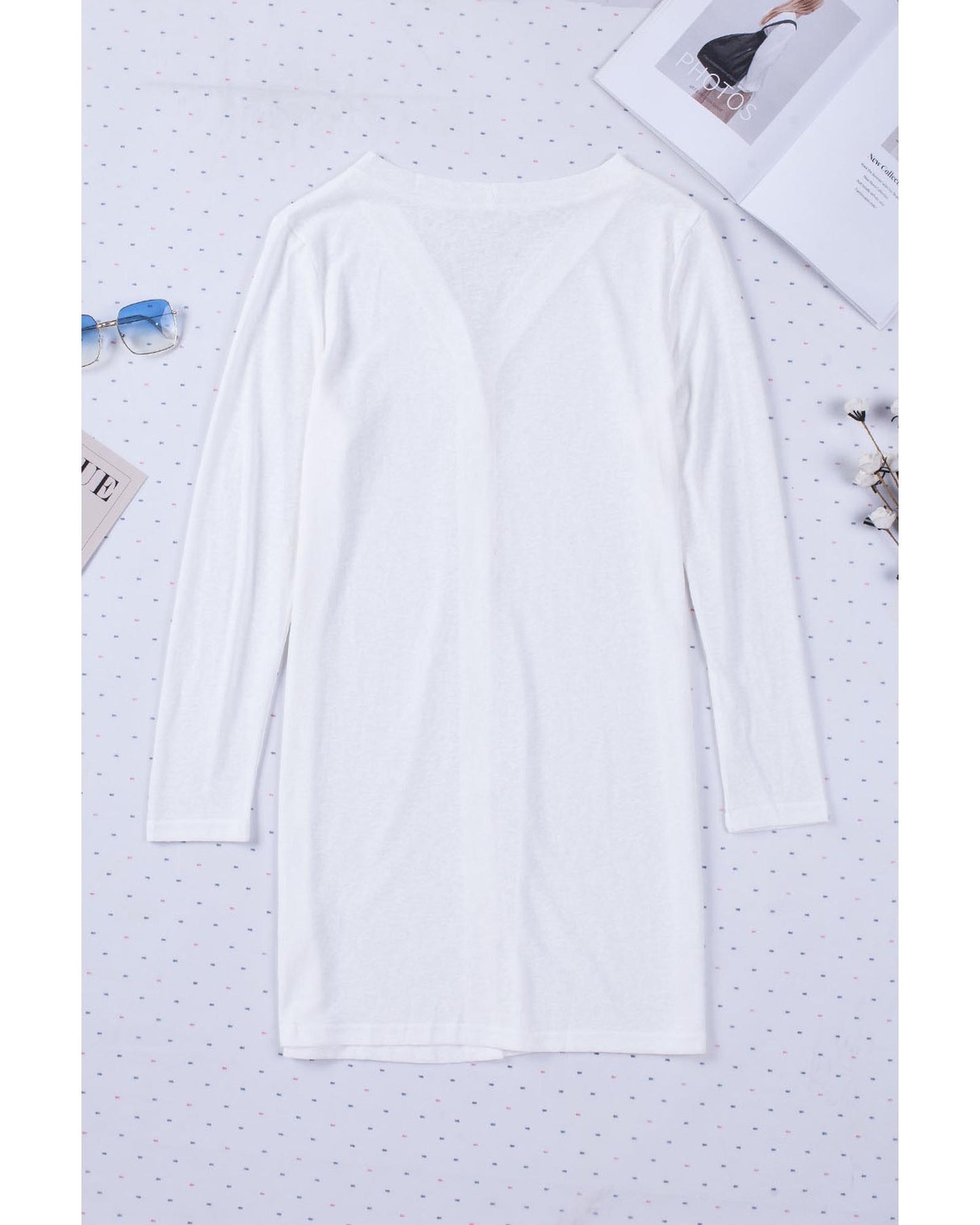 White Solid Color Open-Front Buttons Cardigan - 2XL