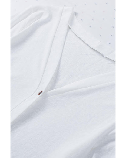 White Solid Color Open-Front Buttons Cardigan - L