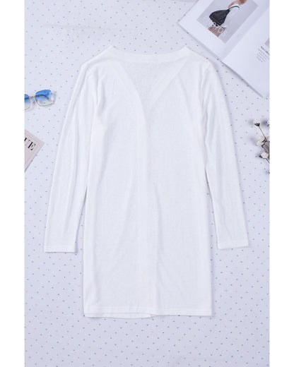 White Solid Color Open-Front Buttons Cardigan - M