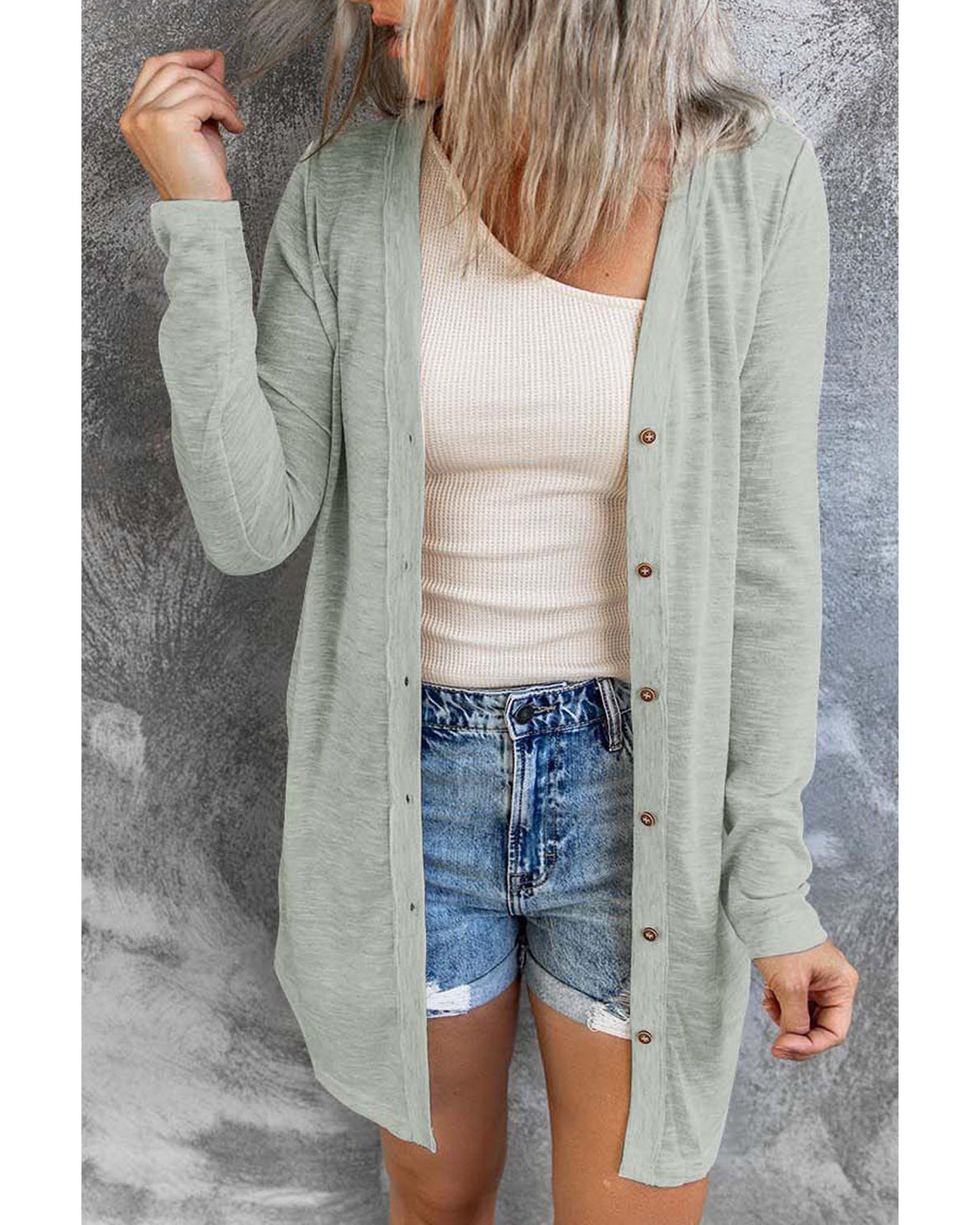 Solid Color Open-Front Buttons Cardigan - M