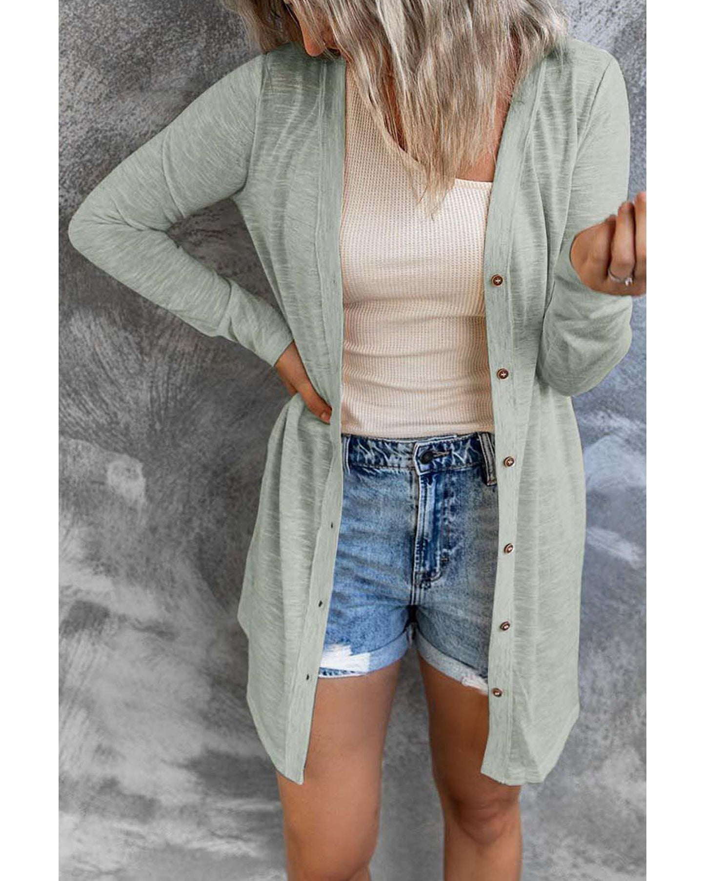 Solid Color Open-Front Buttons Cardigan - M