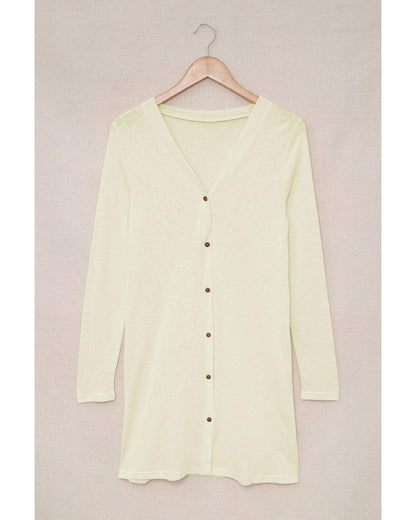 Beige Solid Color Open-Front Buttons Cardigan - 2XL