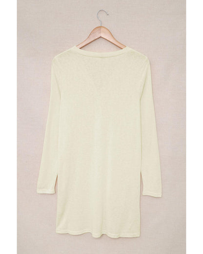 Beige Solid Color Open-Front Buttons Cardigan - M