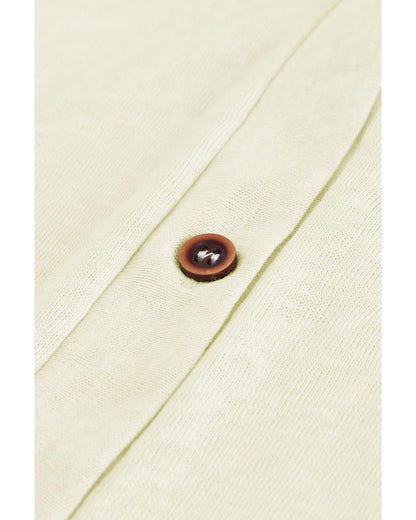 Beige Solid Color Open-Front Buttons Cardigan - XL