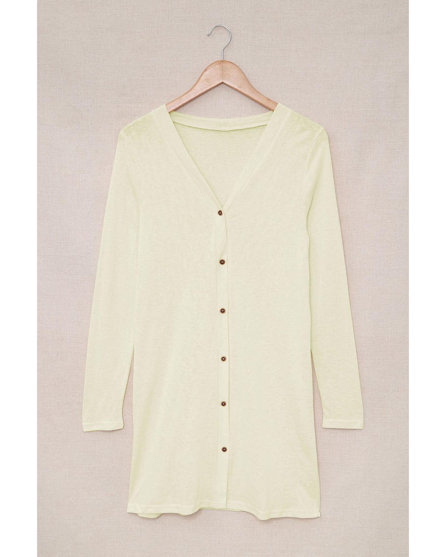 Beige Solid Color Open-Front Buttons Cardigan - XL