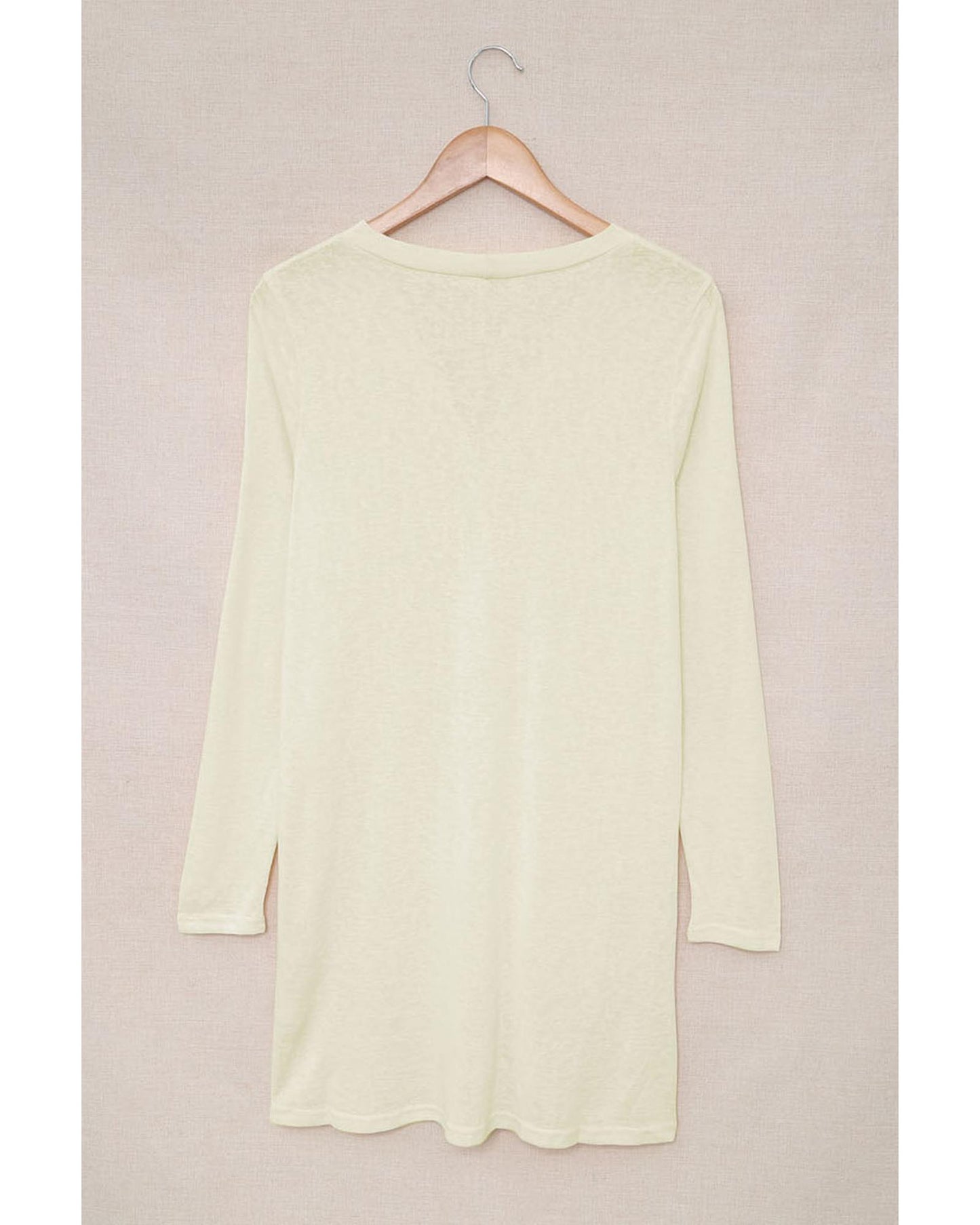 Beige Solid Color Open-Front Buttons Cardigan - XL