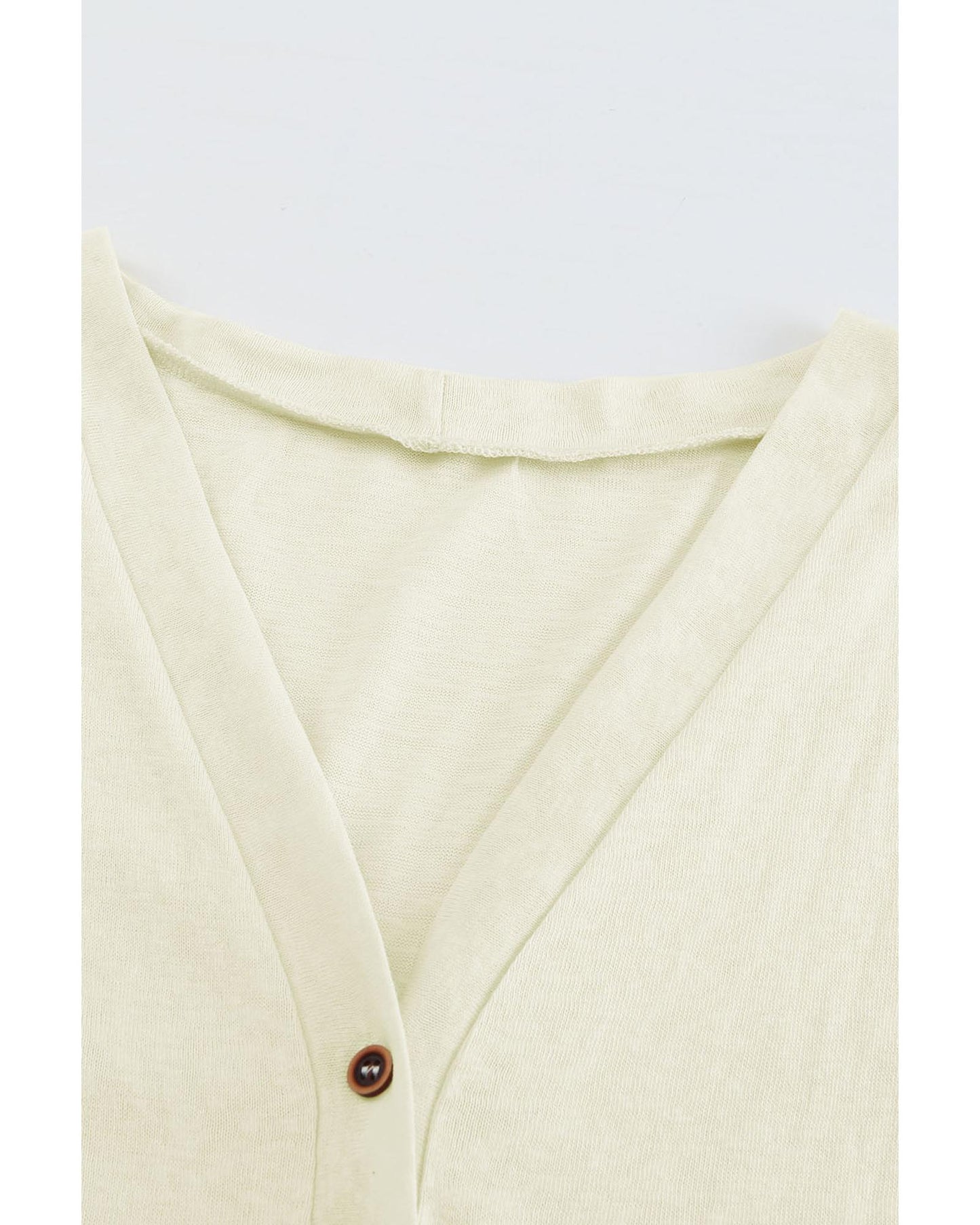 Beige Solid Color Open-Front Buttons Cardigan - XL