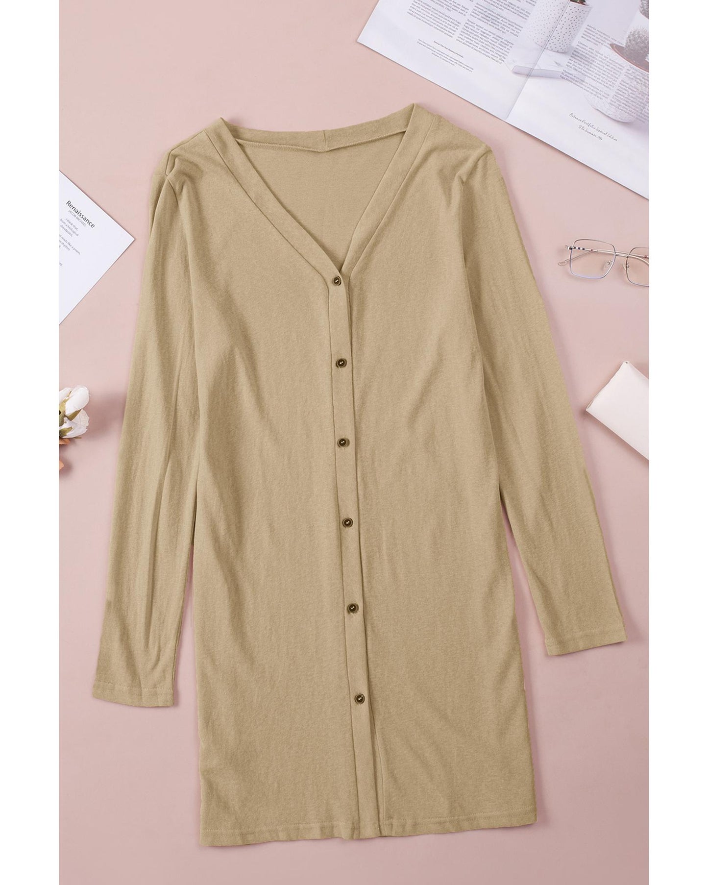 Solid Color Open-Front Buttons Cardigan - 2XL