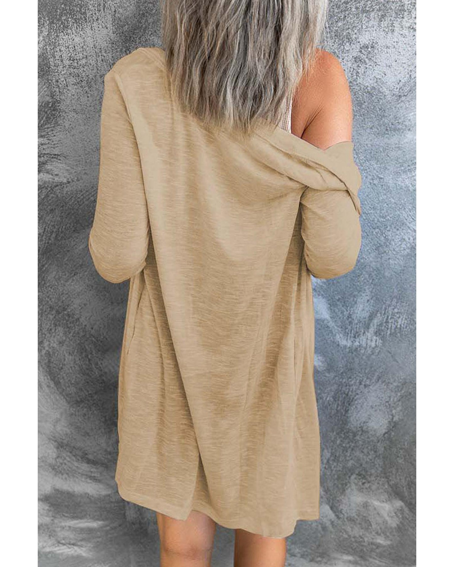 Solid Color Open-Front Buttons Cardigan - M