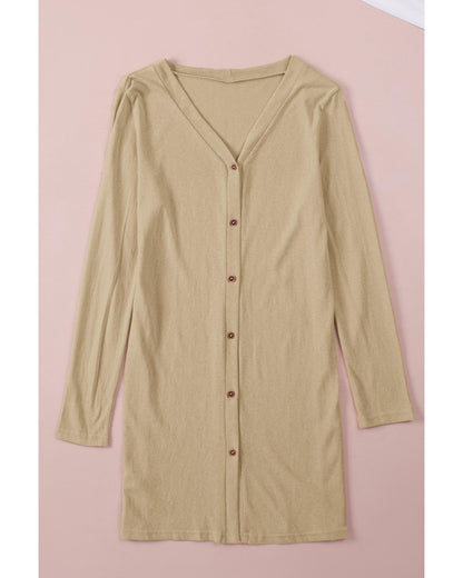 Solid Color Open-Front Buttons Cardigan - M
