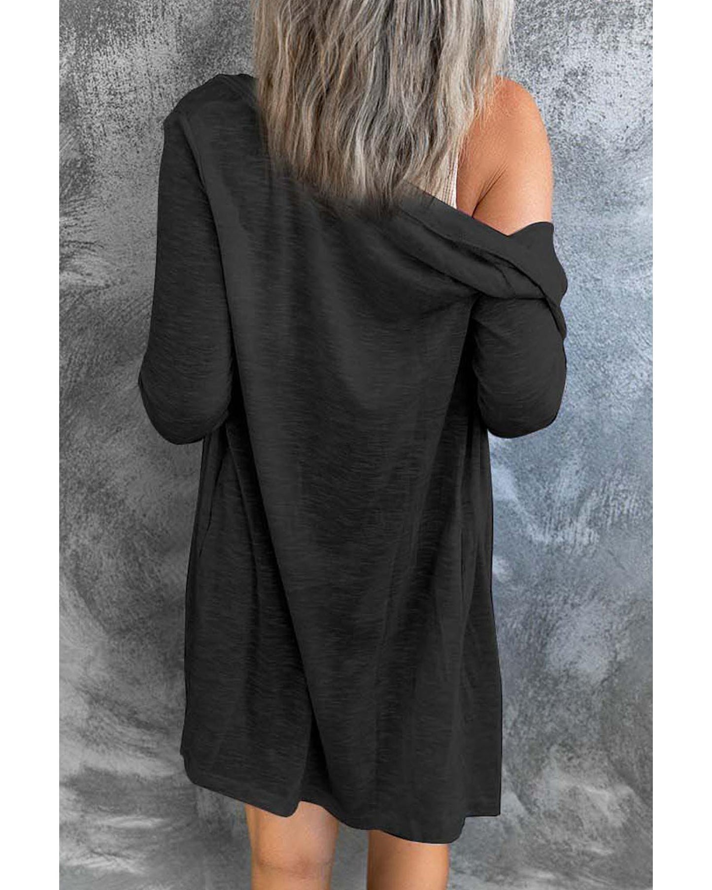 Azura Exchange Black Solid Color Open-Front Buttons Cardigan - M