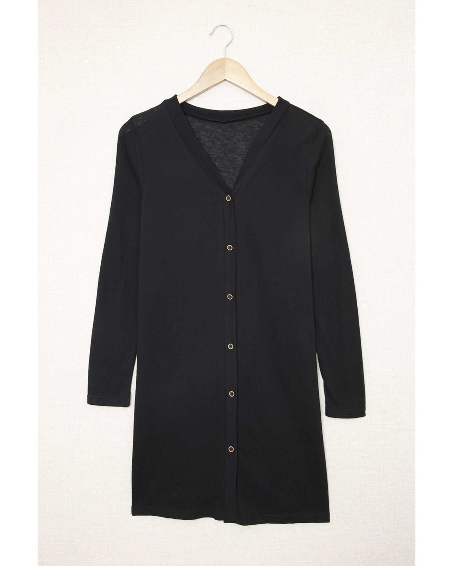 Azura Exchange Black Solid Color Open-Front Buttons Cardigan - M
