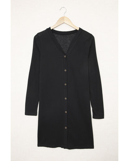 Azura Exchange Black Solid Color Open-Front Buttons Cardigan - M