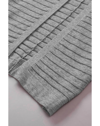 Gray Ribbed Open Front Knit Cardigan - L