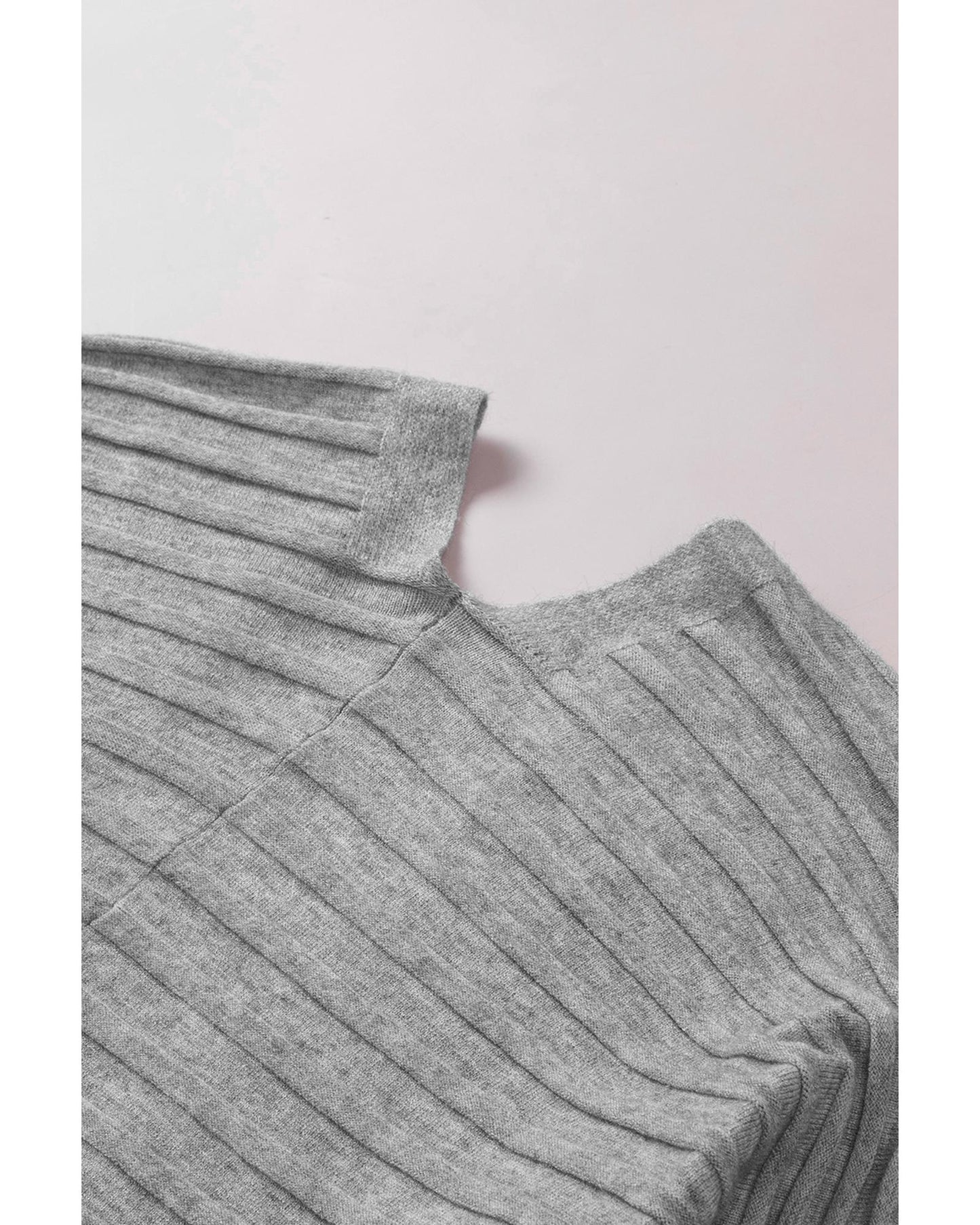 Gray Ribbed Open Front Knit Cardigan - L