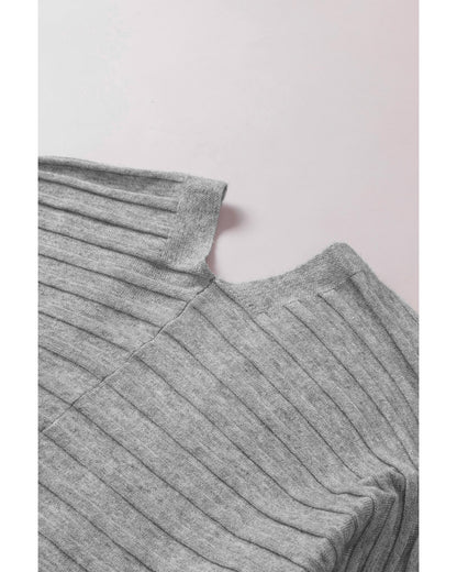 Gray Ribbed Open Front Knit Cardigan - L