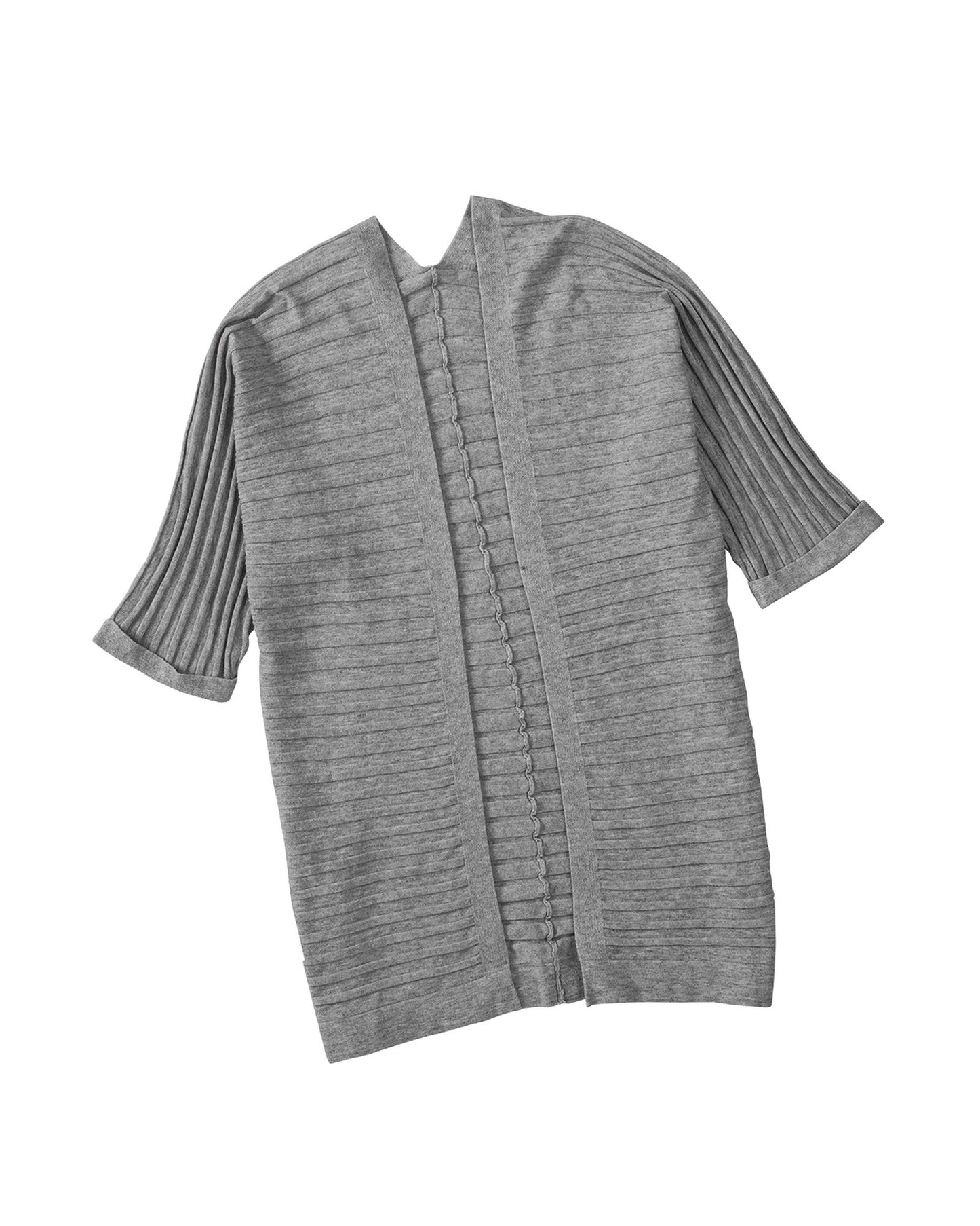 Gray Ribbed Open Front Knit Cardigan - L