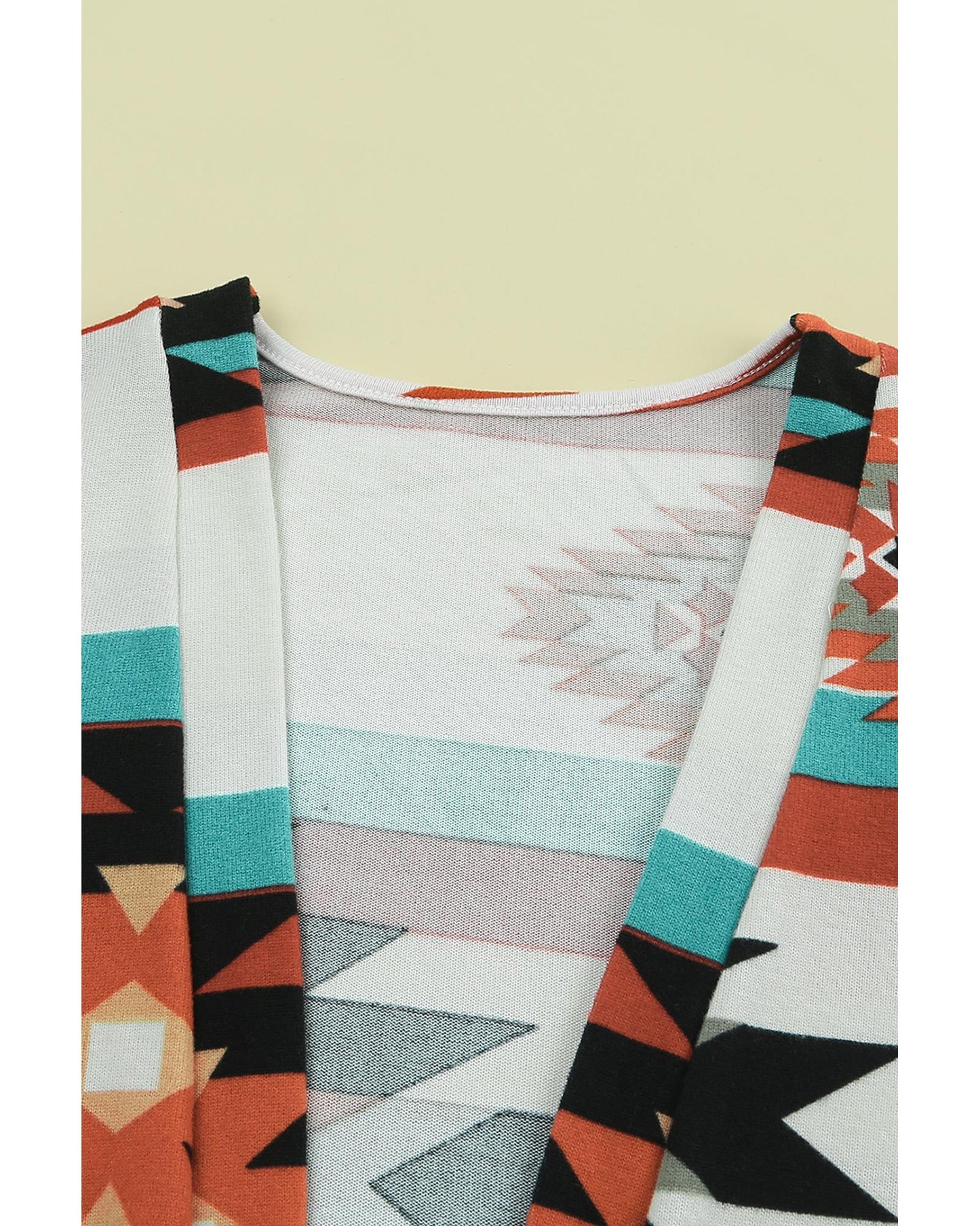Multicolor Geometric Color Block Open Front Long Cardigan - L