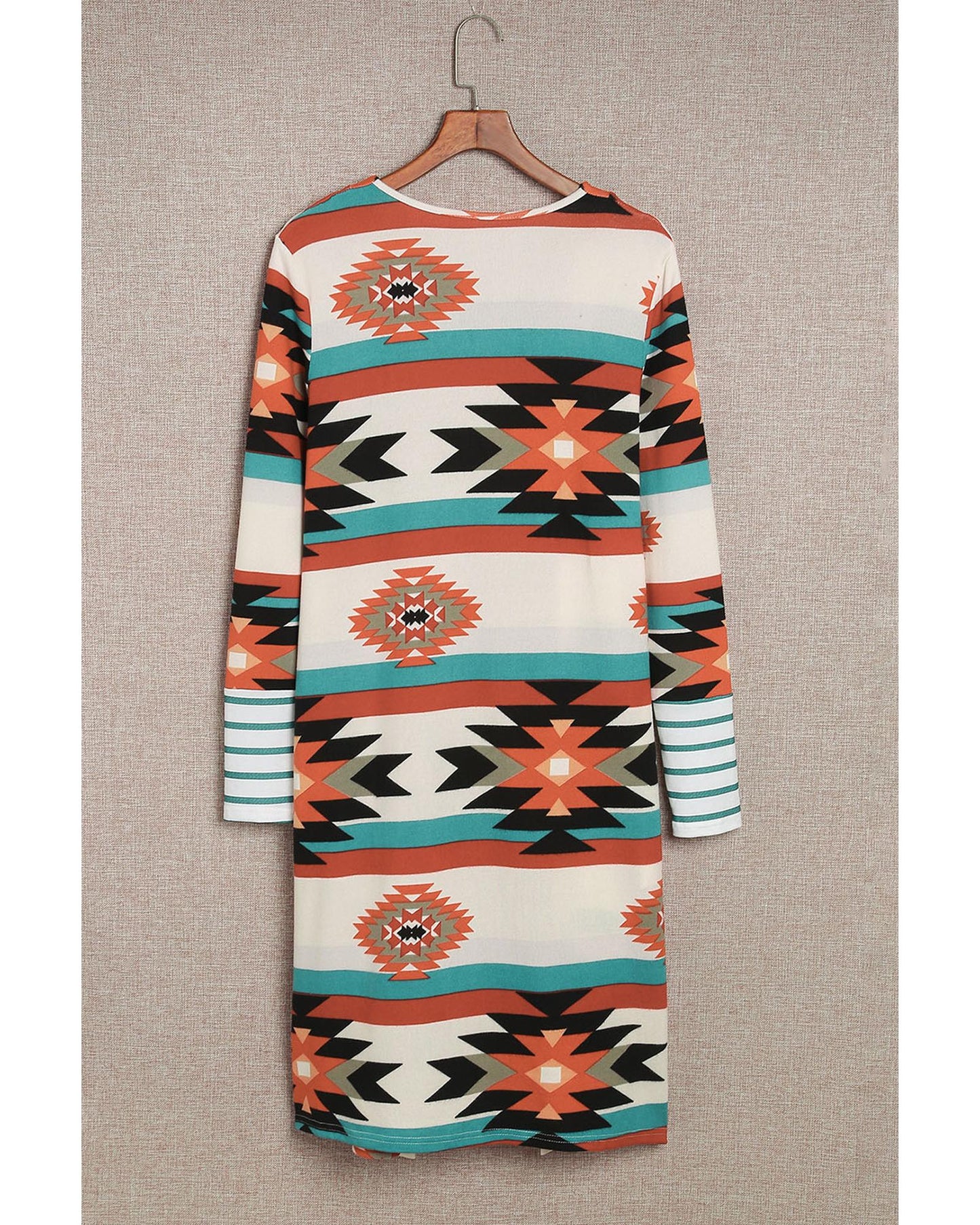 Multicolor Geometric Color Block Open Front Long Cardigan - M