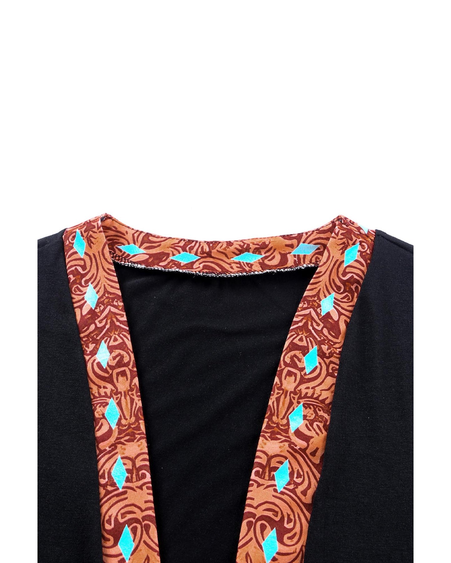 Black Western Pattern Cow Patchwork Open Front Cardigan - L