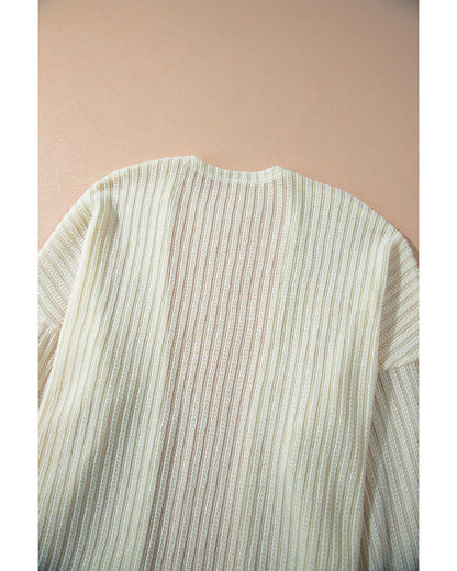 Beige Textured Lantern Sleeve Open Kimono - M