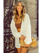 Beige Textured Lantern Sleeve Open Kimono - S