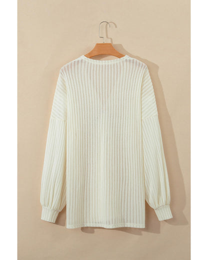 Beige Textured Lantern Sleeve Open Kimono - S